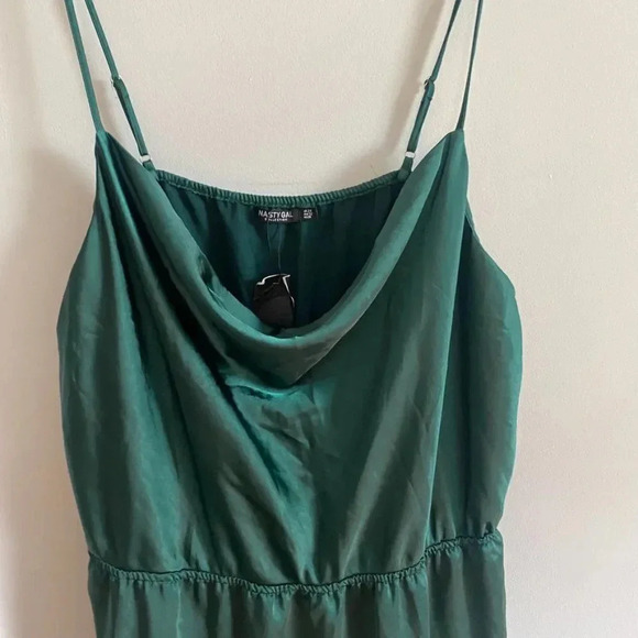 NWT Nasty Gal Green Satin Slip Dress - Picture 6 of 12